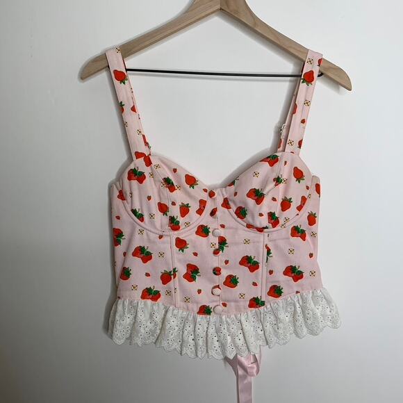 DollsKill Strawberry Shortcake Meadow Greeting Corset Top Strawberry Medium - Picture 1 of 11